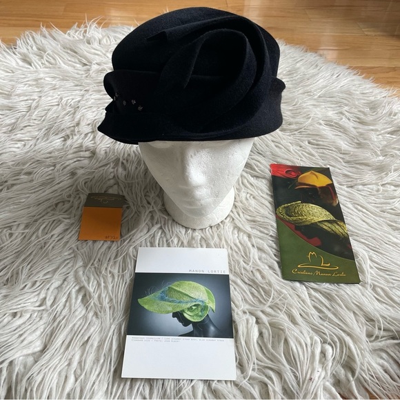Creations Manon Lortie Vintage Black Felt Art to Wear Rose Bead Hat NWB One Size main image 11